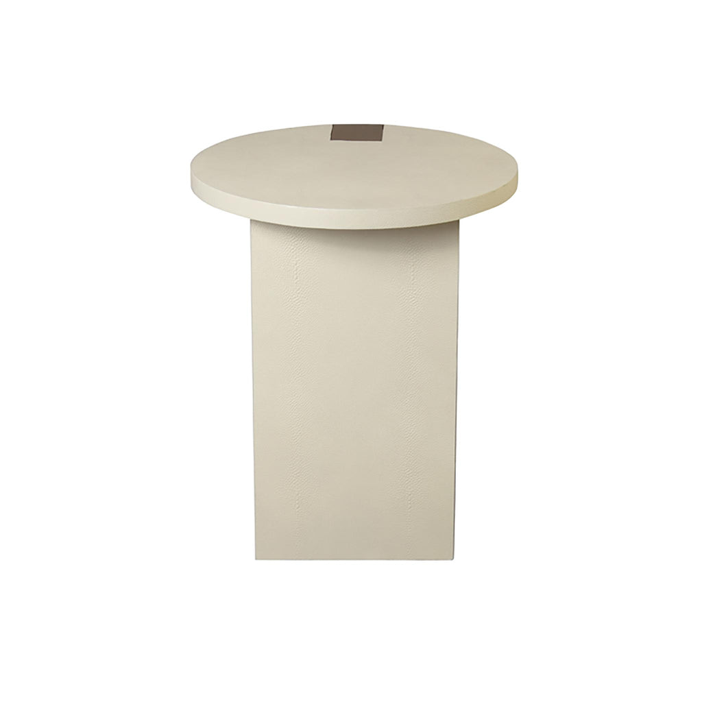 Worlds Away ROUND SIDE TABLE IN ANT BRASS & CREAM FAUX SHAGREEN