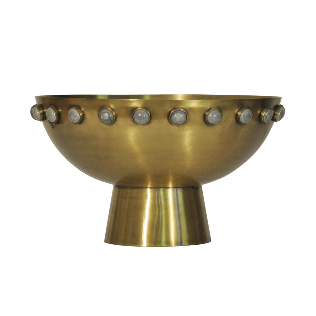 Worlds Away ANTIQUE BRASS BOWL WITH STONE DETAIL