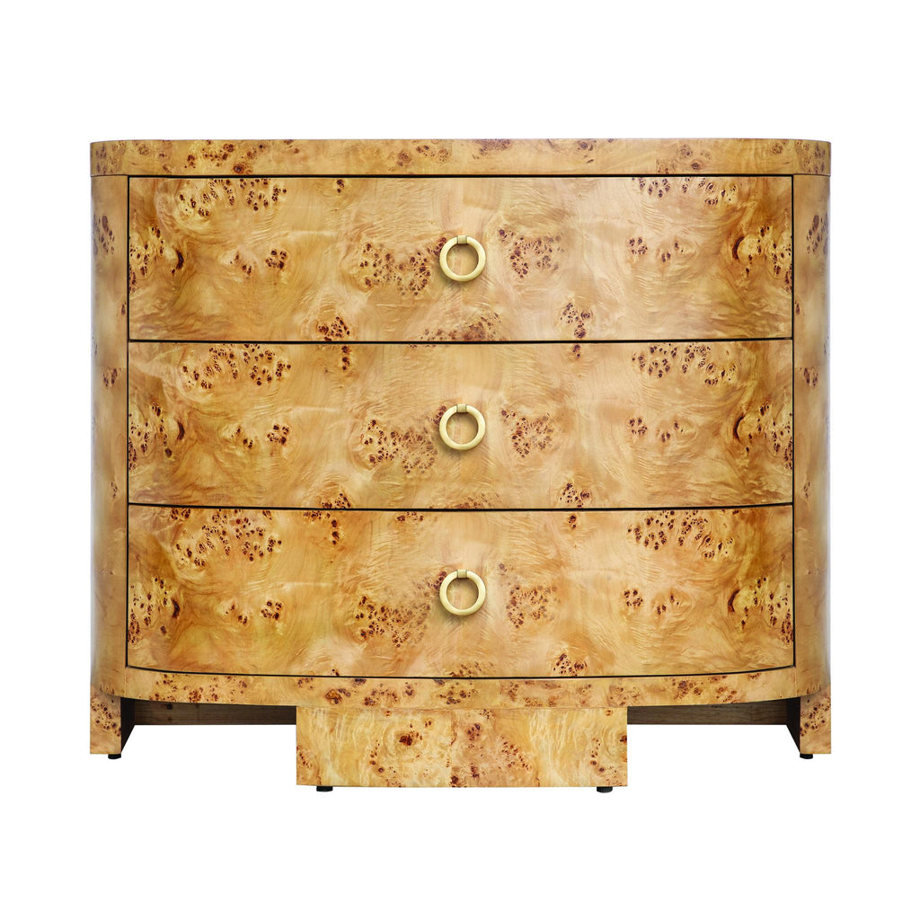 Worlds Away DEMILUNE CHEST WITH THREE DRAWERS IN BURL WOOD_x000D_