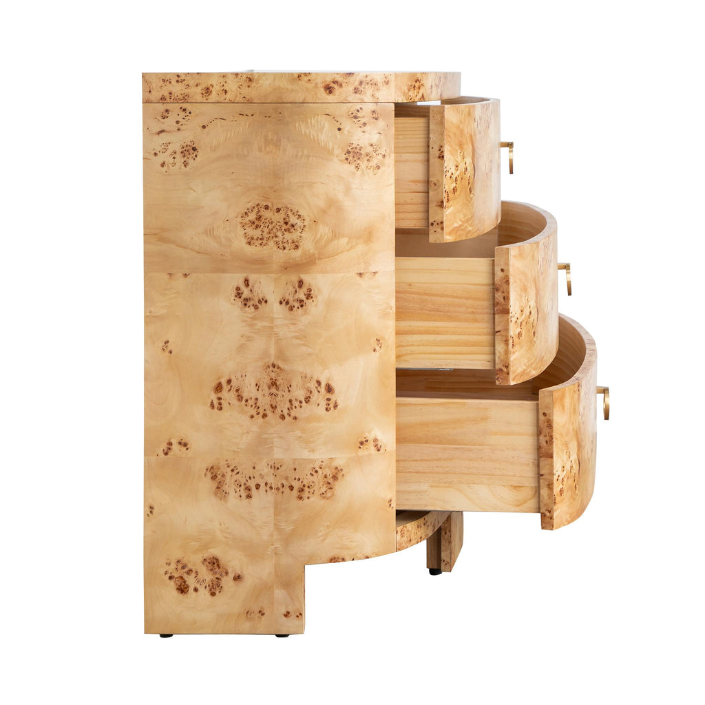 Worlds Away DEMILUNE CHEST WITH THREE DRAWERS IN BURL WOOD_x000D_