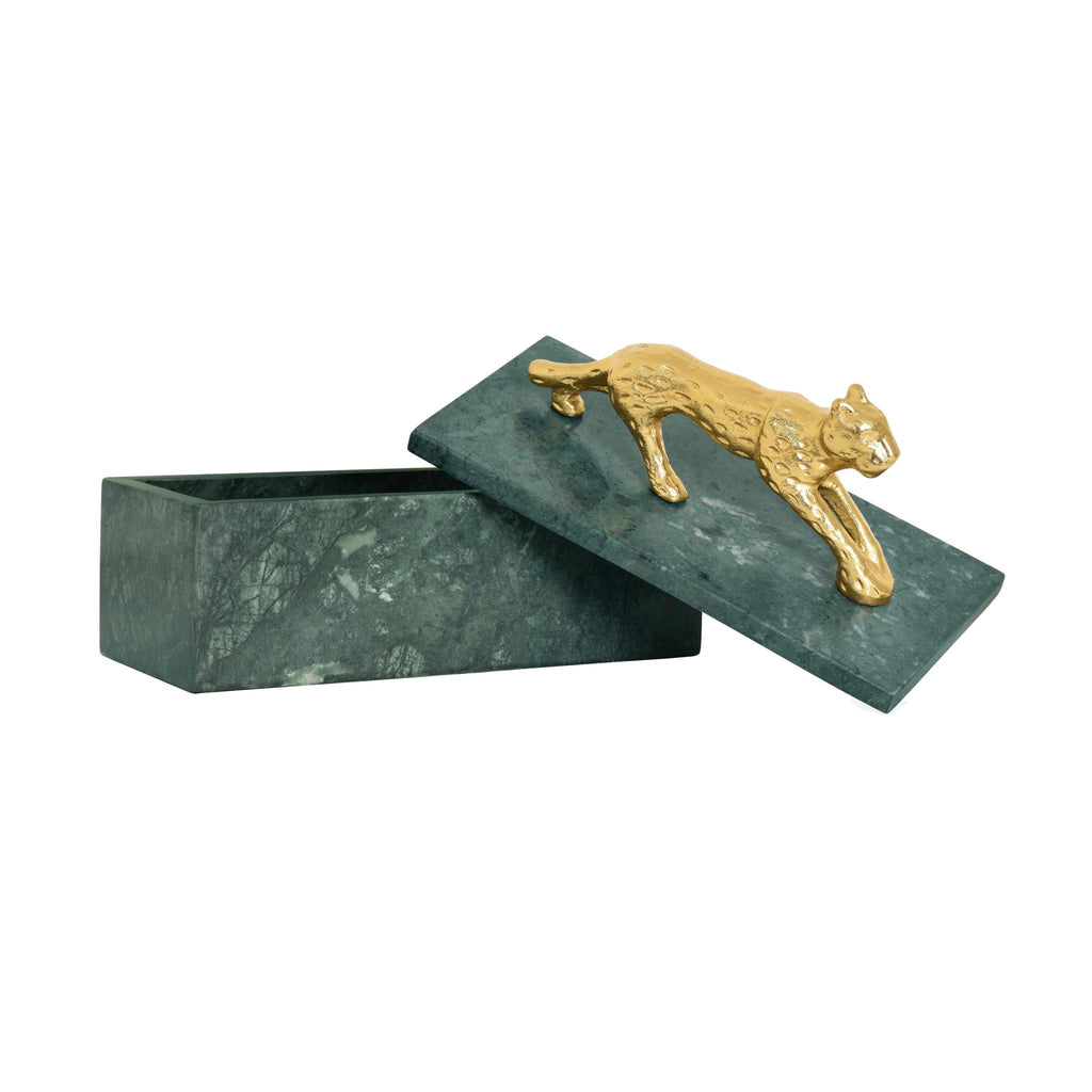 Worlds Away GREEN MARBLE BOX WITH BRASS JAGUAR HANDLE