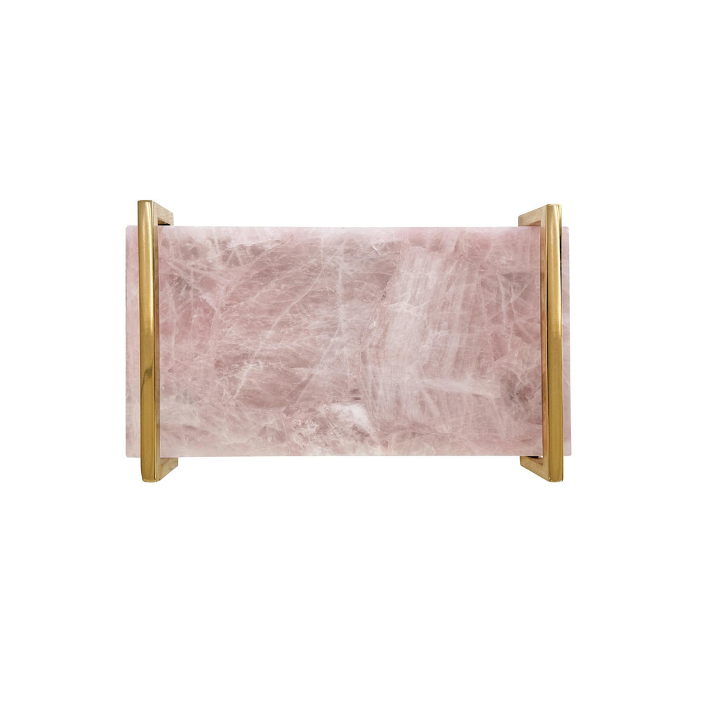 Worlds Away PINK QUARTZ TRAY WITH BRASS HANDLES