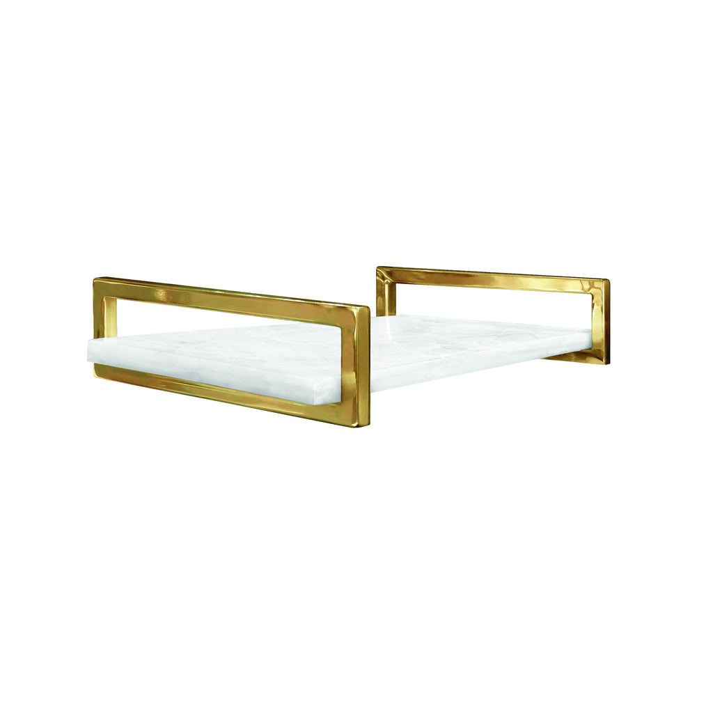 Worlds Away WHITE QUARTZ TRAY WITH BRASS HANDLES