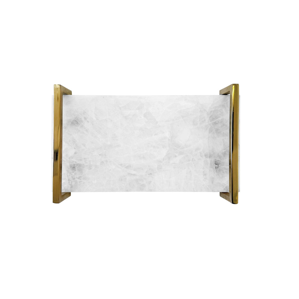 Worlds Away WHITE QUARTZ TRAY WITH BRASS HANDLES