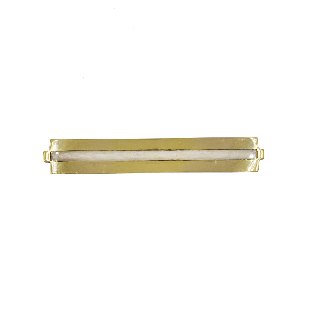 Worlds Away MEDIUM BRASS LONG HANDLE WITH INSET RESIN IN PEARL CREAM