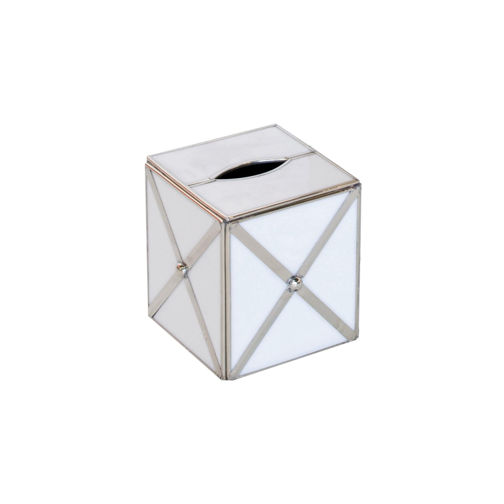 Worlds Away KLEENEX WHITE GLASS XHATCH