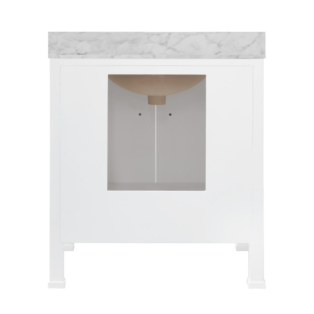 Worlds Away BATH VANITY WITH SCALLOP DETAIL IN MATTE WHITE LACQUER WITH WHITE MARBLE TOP AND PORCELAIN SINK