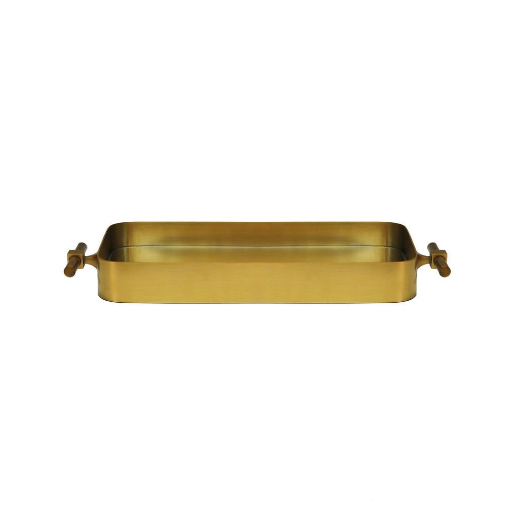 Worlds Away SMALL ROUNDED EDGE TRAY IN ANTIQUE BRASS & INSET MIRROR