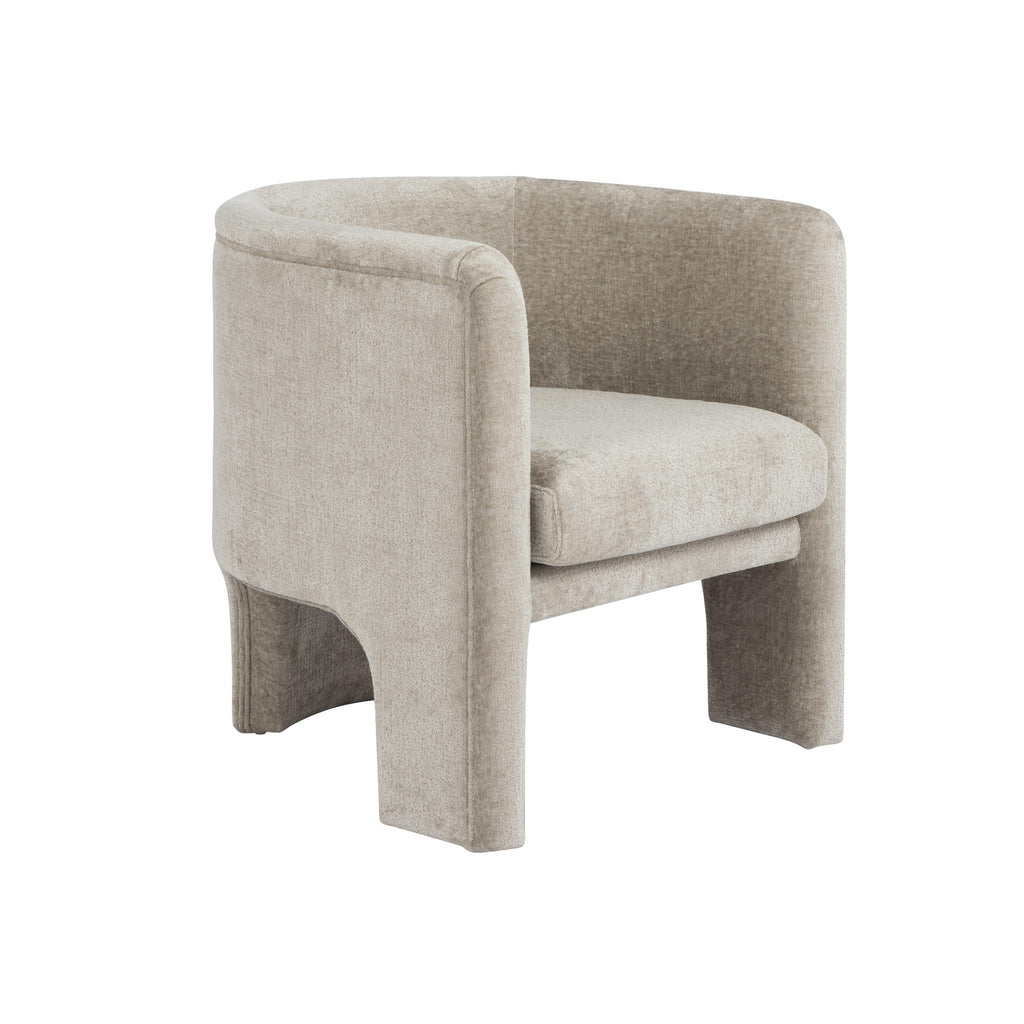 Worlds Away THREE LEG FULLY UPHOLSTERED BARREL CHAIR IN TAUPE TEXTURED CHENILLE