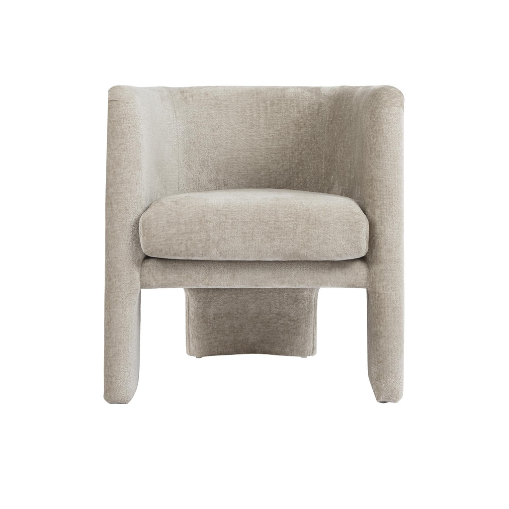 Worlds Away THREE LEG FULLY UPHOLSTERED BARREL CHAIR IN TAUPE TEXTURED CHENILLE