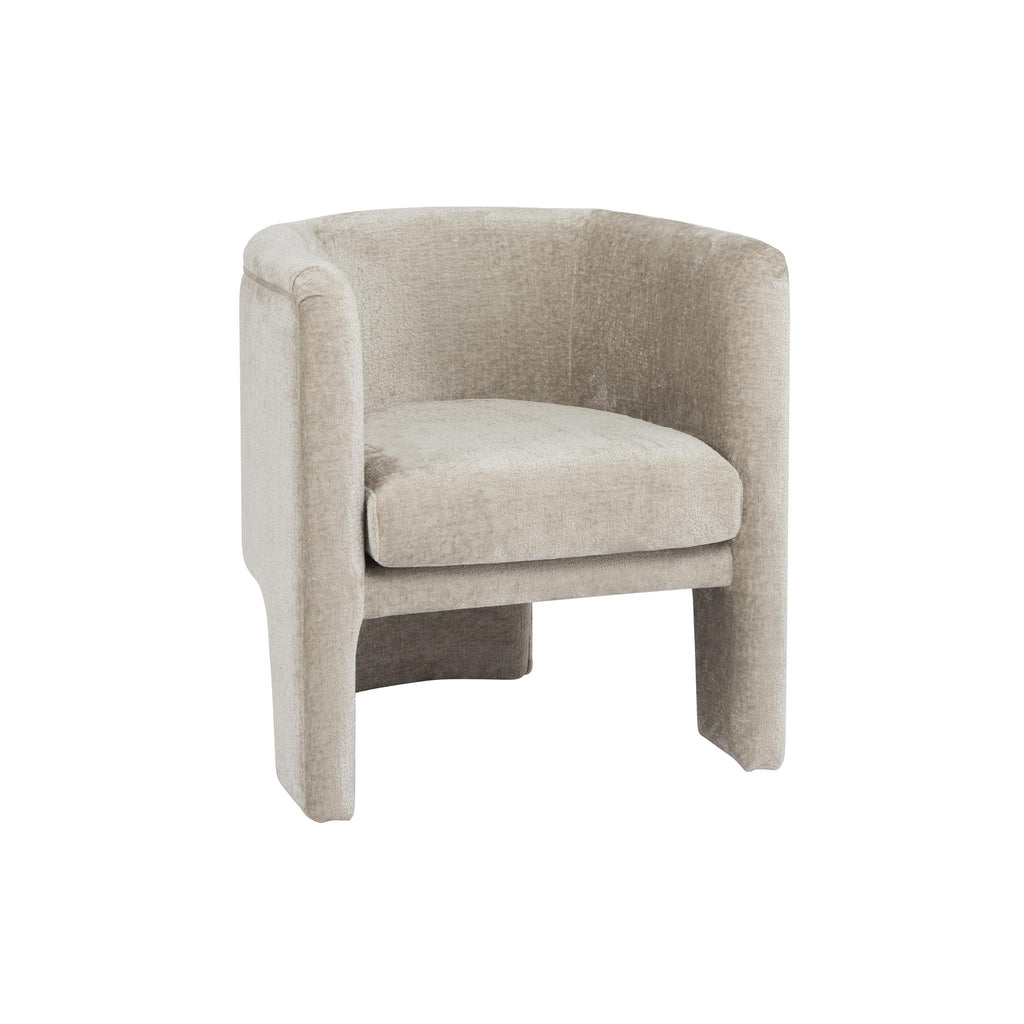 Worlds Away THREE LEG FULLY UPHOLSTERED BARREL CHAIR IN TAUPE TEXTURED CHENILLE