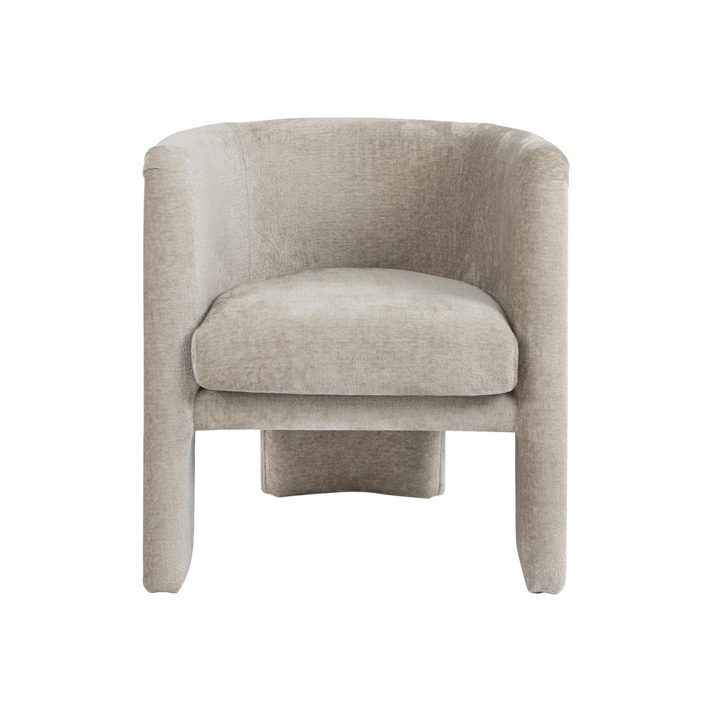 Worlds Away THREE LEG FULLY UPHOLSTERED BARREL CHAIR IN TAUPE TEXTURED CHENILLE