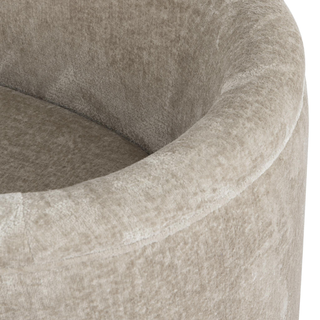 Worlds Away THREE LEG FULLY UPHOLSTERED BARREL CHAIR IN TAUPE TEXTURED CHENILLE