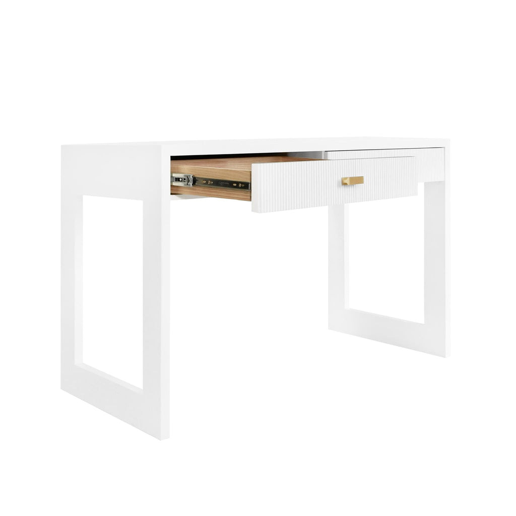 Worlds Away TWO DRAWER DESK WITH FLUTED DETAIL IN MATTE WHITE LACQUER