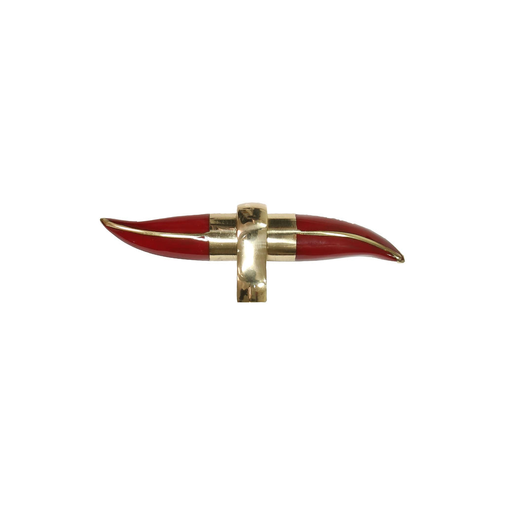 Worlds Away RESIN HORN SHAPE HANDLE WITH BRASS DETAILING IN RED