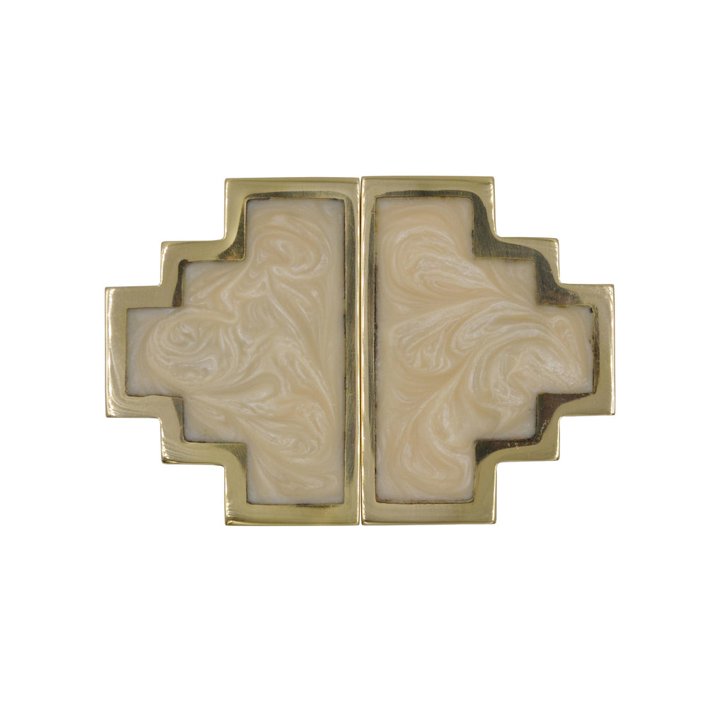 Worlds Away GEOMETRIC BRASS KNOB PAIR WITH INSET RESIN IN PEARL CREAM