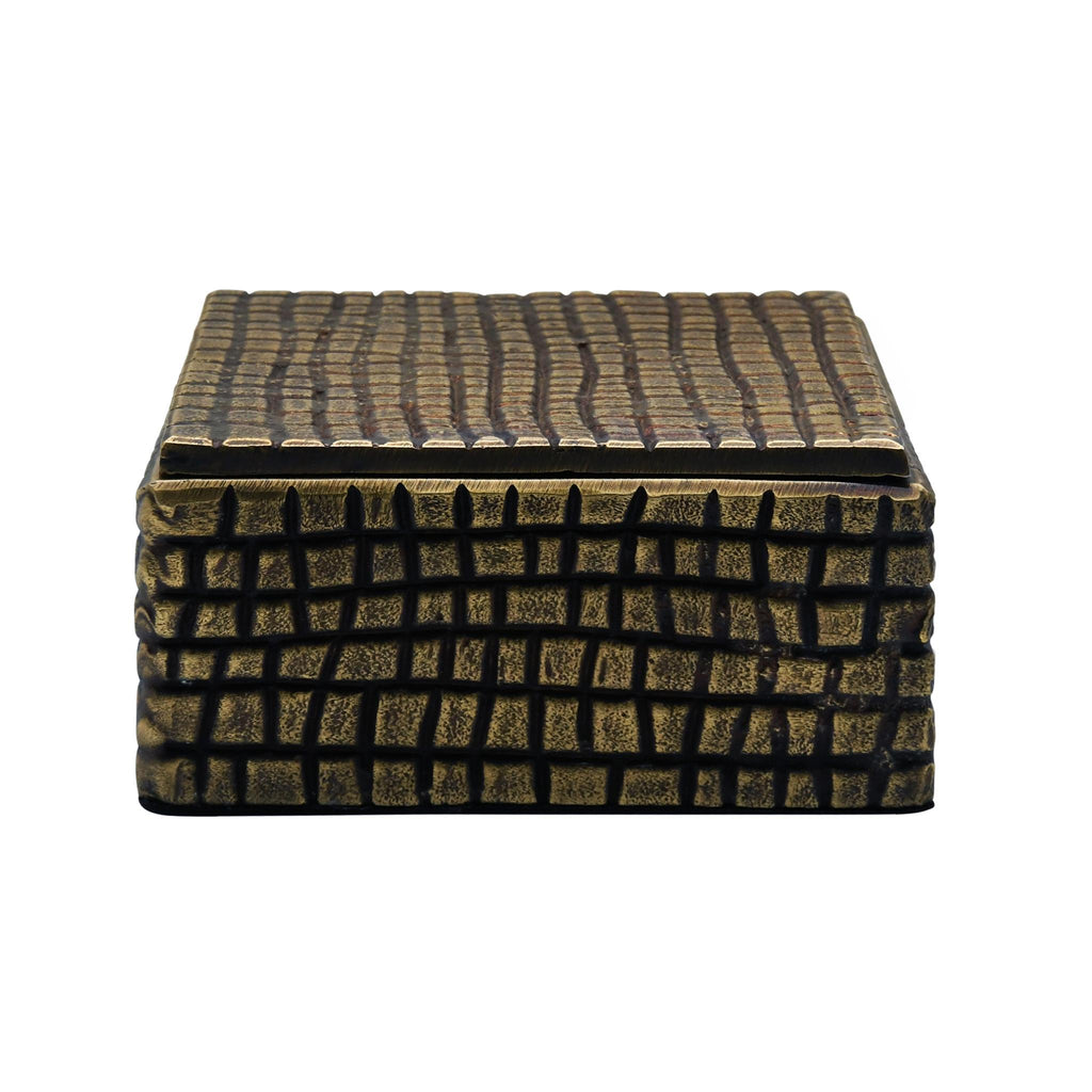 Worlds Away LARGE BRASS ALUMINUM BOX WITH REPTILE TEXTURE