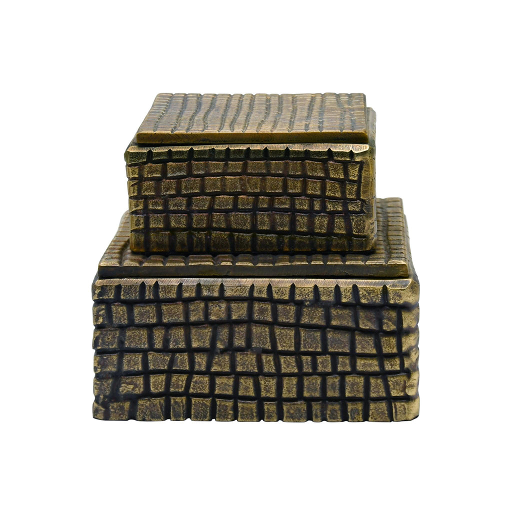 Worlds Away LARGE BRASS ALUMINUM BOX WITH REPTILE TEXTURE