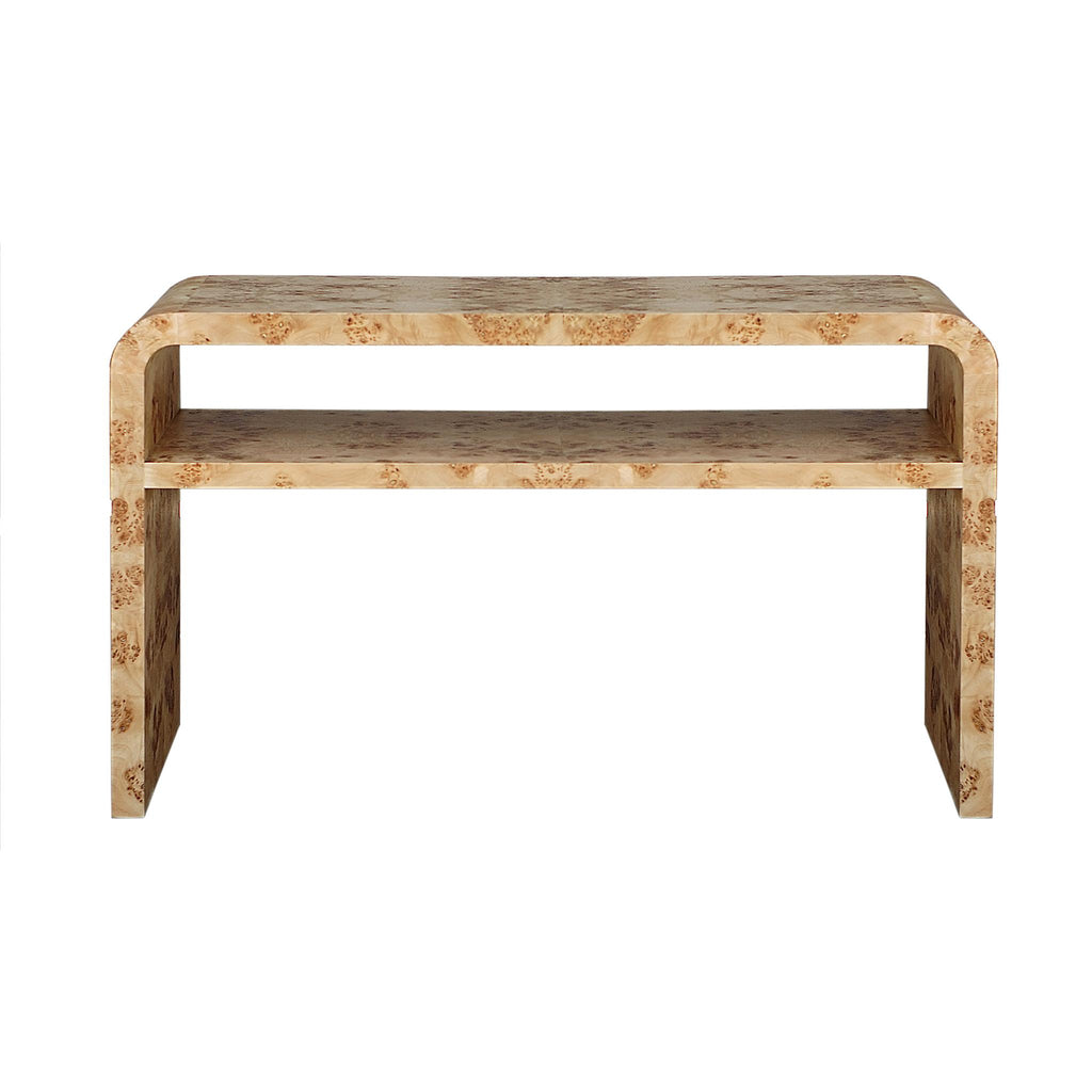 Worlds Away WATERFALL EDGE TWO TIER CONSOLE TABLE IN BURL WOOD