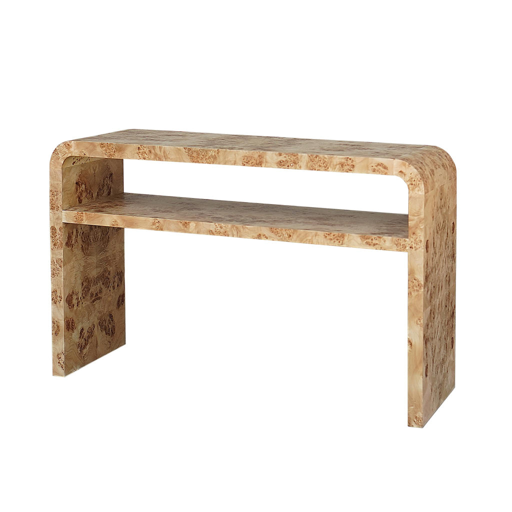 Worlds Away WATERFALL EDGE TWO TIER CONSOLE TABLE IN BURL WOOD