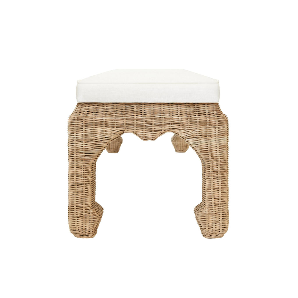 Worlds Away MING STYLE BENCH IN WOVEN RATTAN WITH IVORY LINEN CUSHION