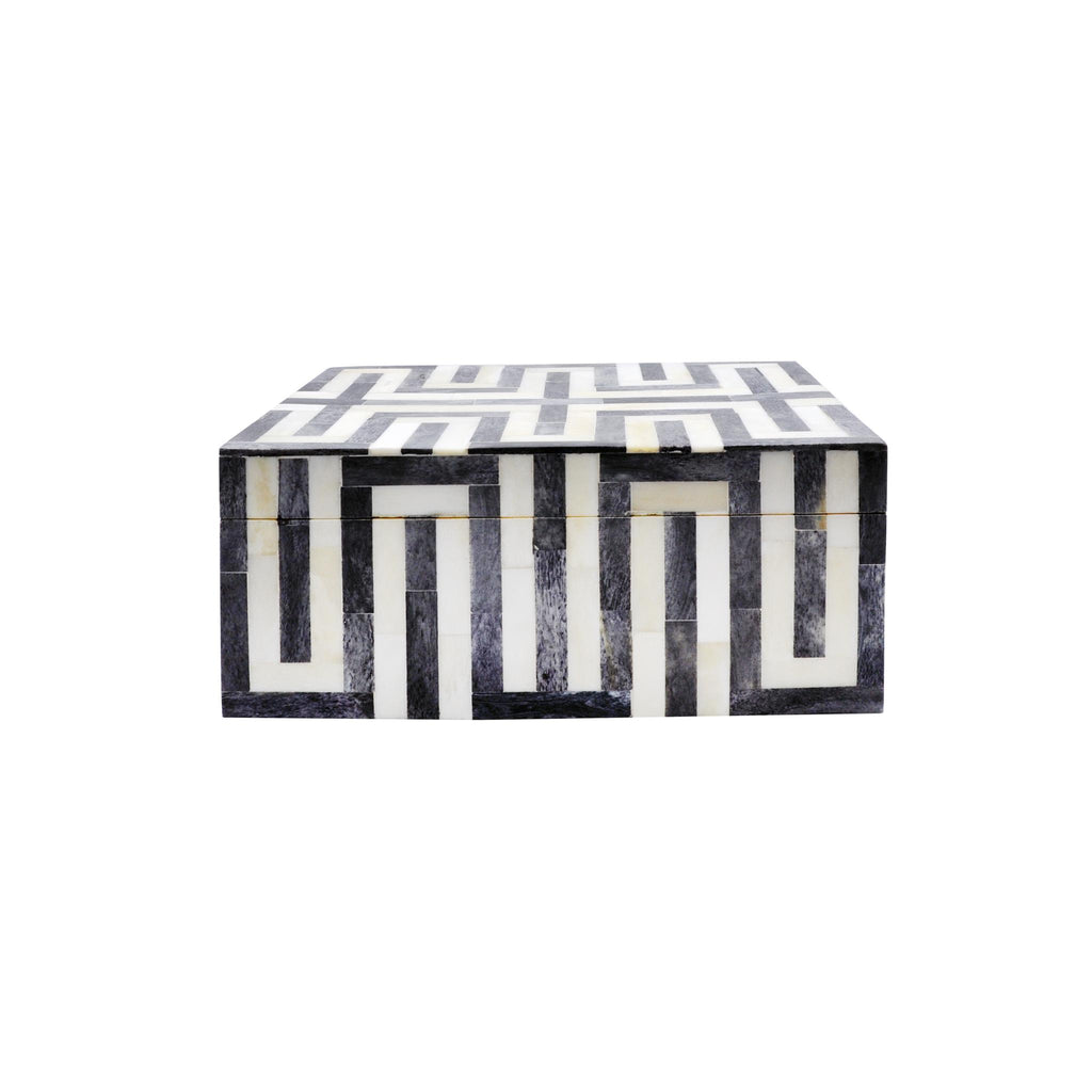 Worlds Away SMALL GEOMETRIC PATTERNED BOX IN DARK GREY AND WHITE RESIN