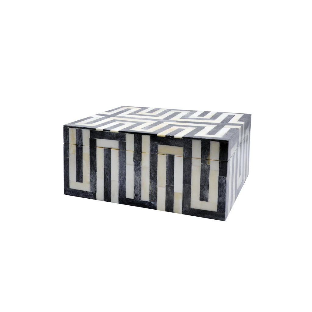 Worlds Away SMALL GEOMETRIC PATTERNED BOX IN DARK GREY AND WHITE RESIN