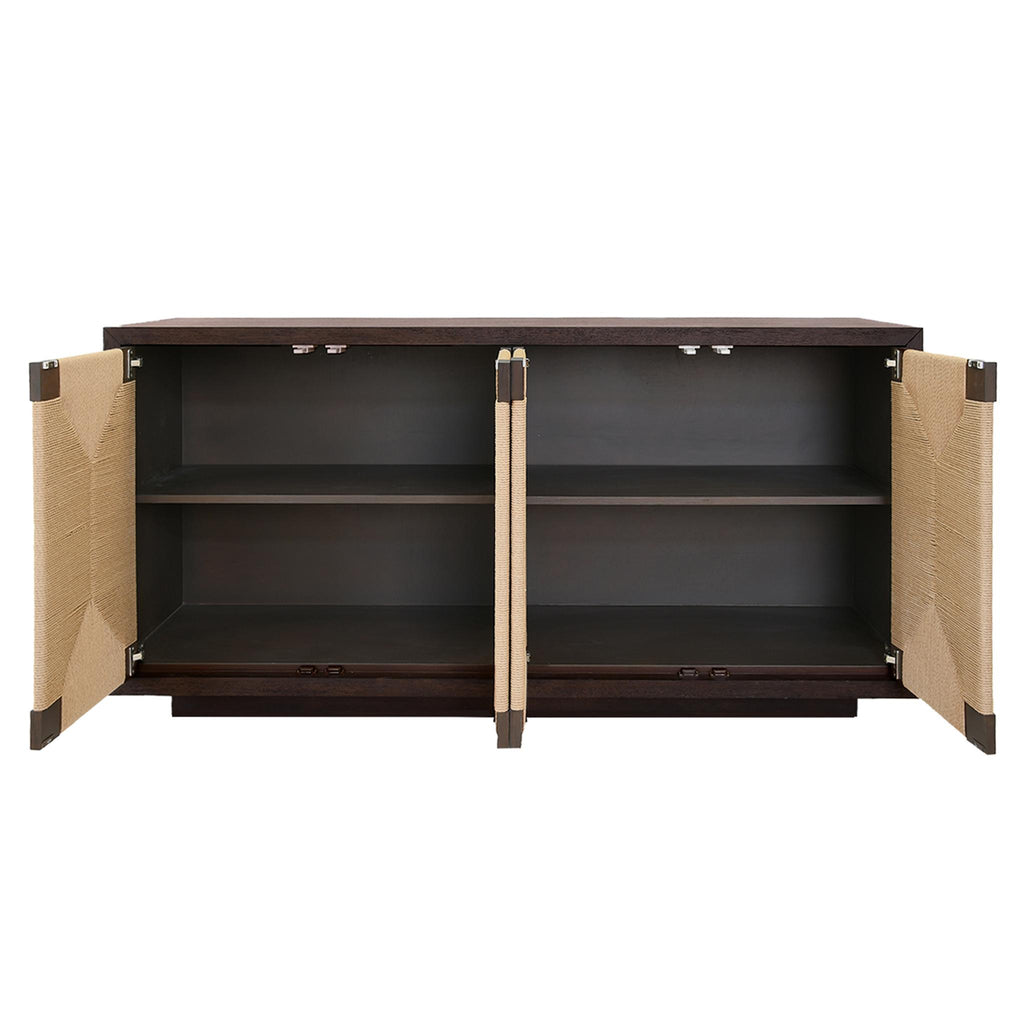 Worlds Away FOUR DOOR CABINET WITH RUSH FRONT DOOR IN ESPRESSO OAK_x000D_