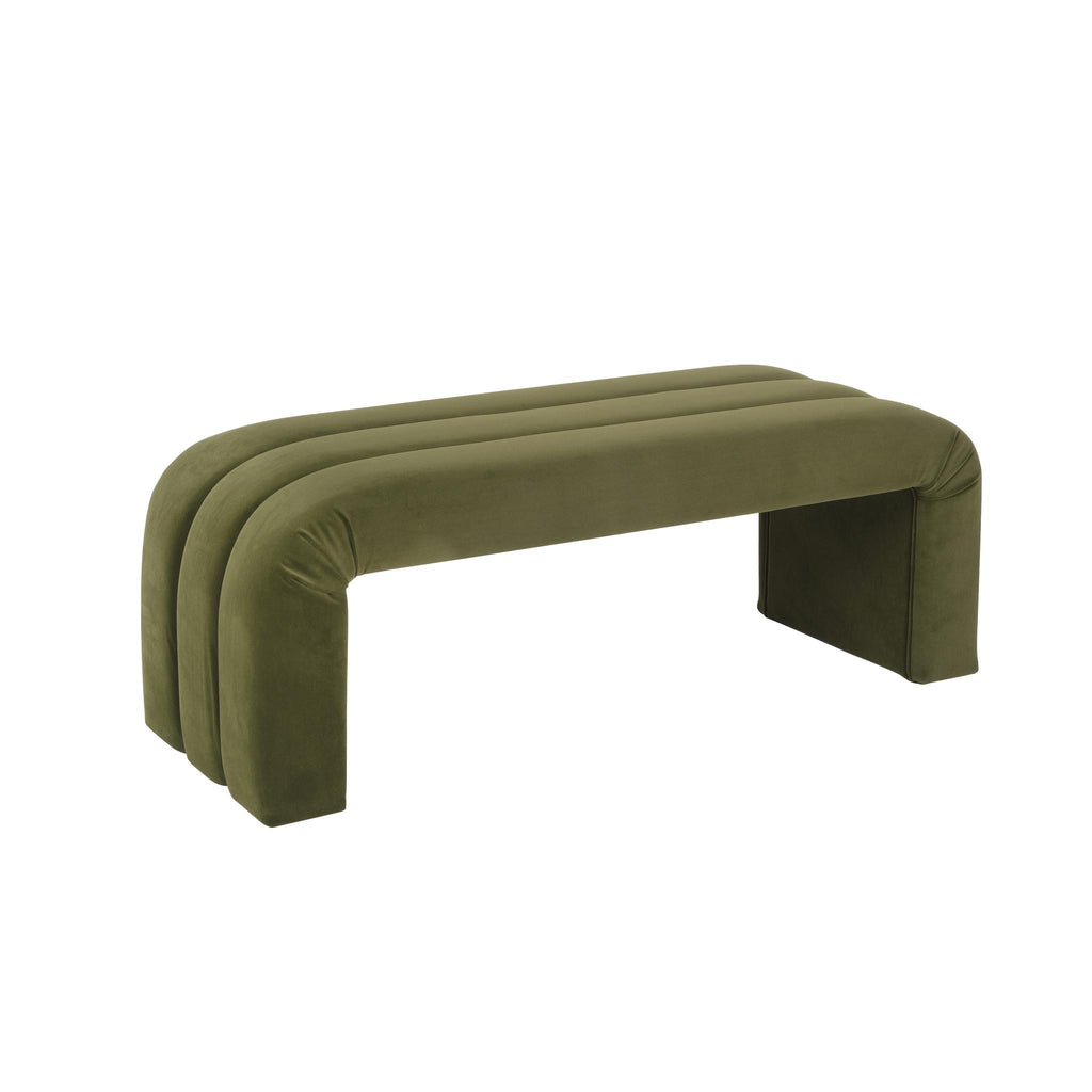 Worlds Away HORIZONTAL CHANNELED BENCH IN OLIVE GREEN VELVET