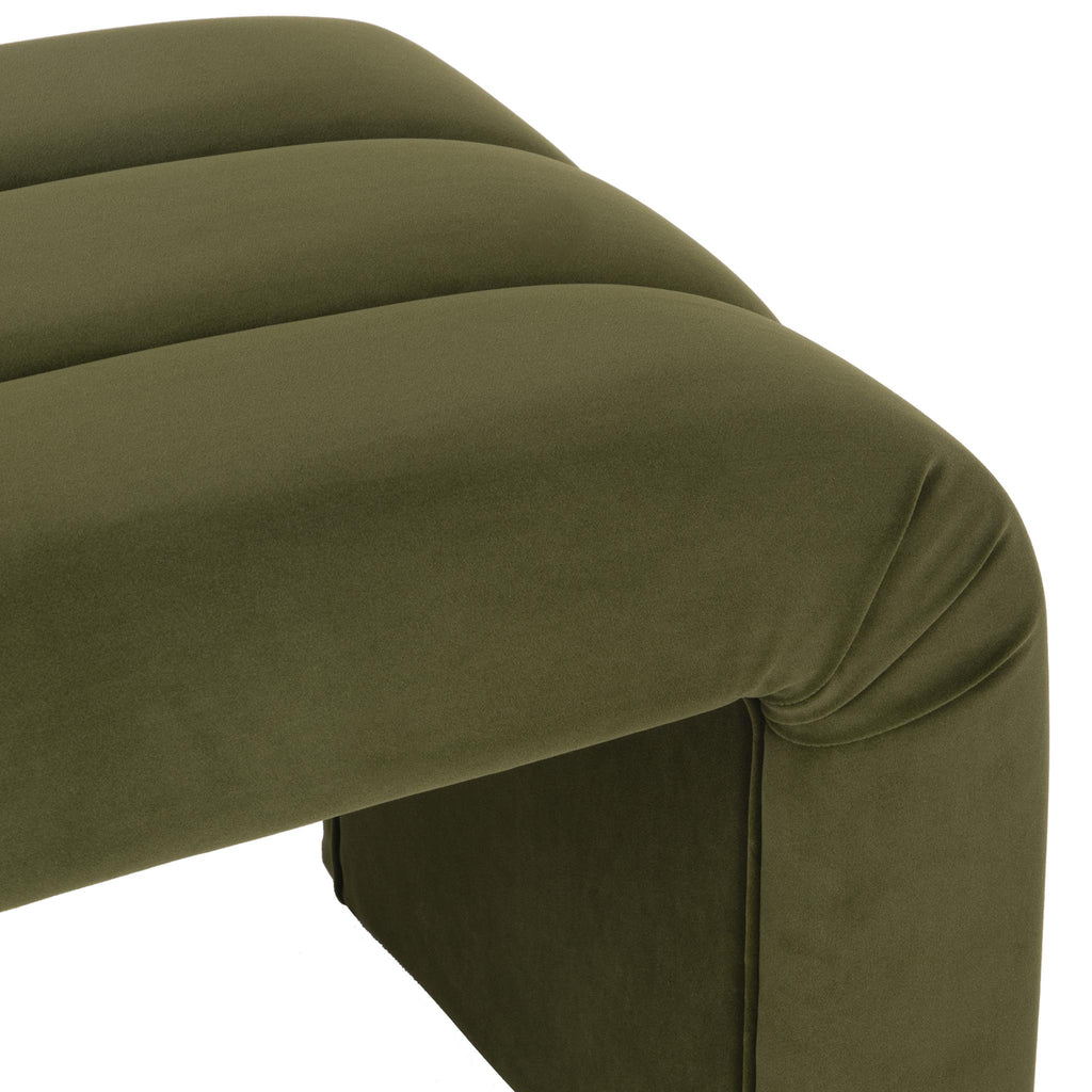 Worlds Away HORIZONTAL CHANNELED BENCH IN OLIVE GREEN VELVET