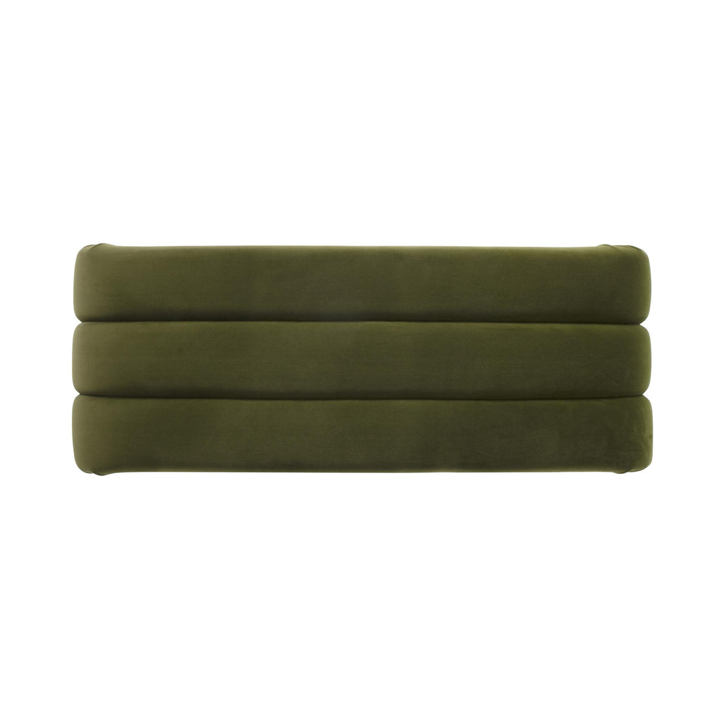 Worlds Away HORIZONTAL CHANNELED BENCH IN OLIVE GREEN VELVET