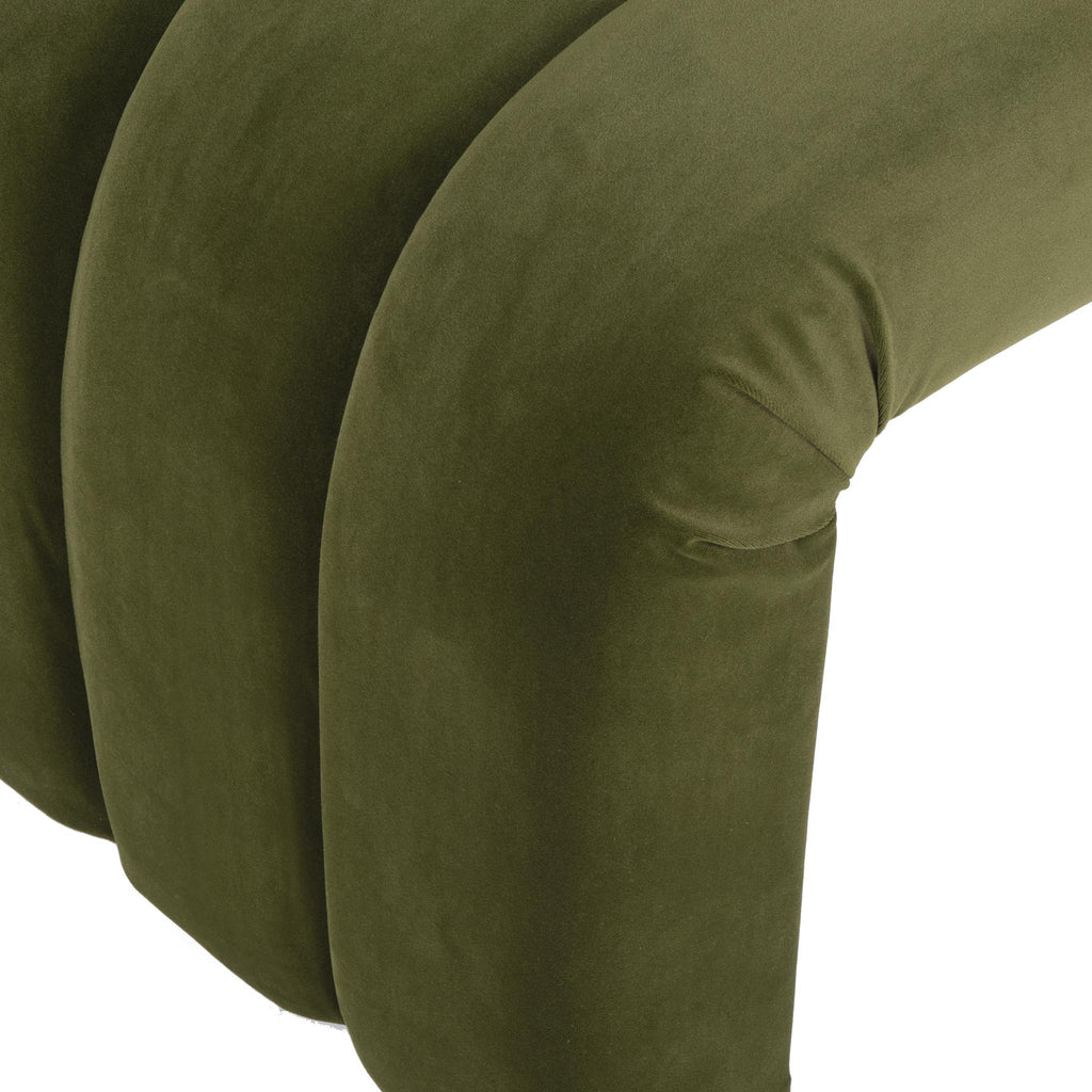 Worlds Away HORIZONTAL CHANNELED BENCH IN OLIVE GREEN VELVET