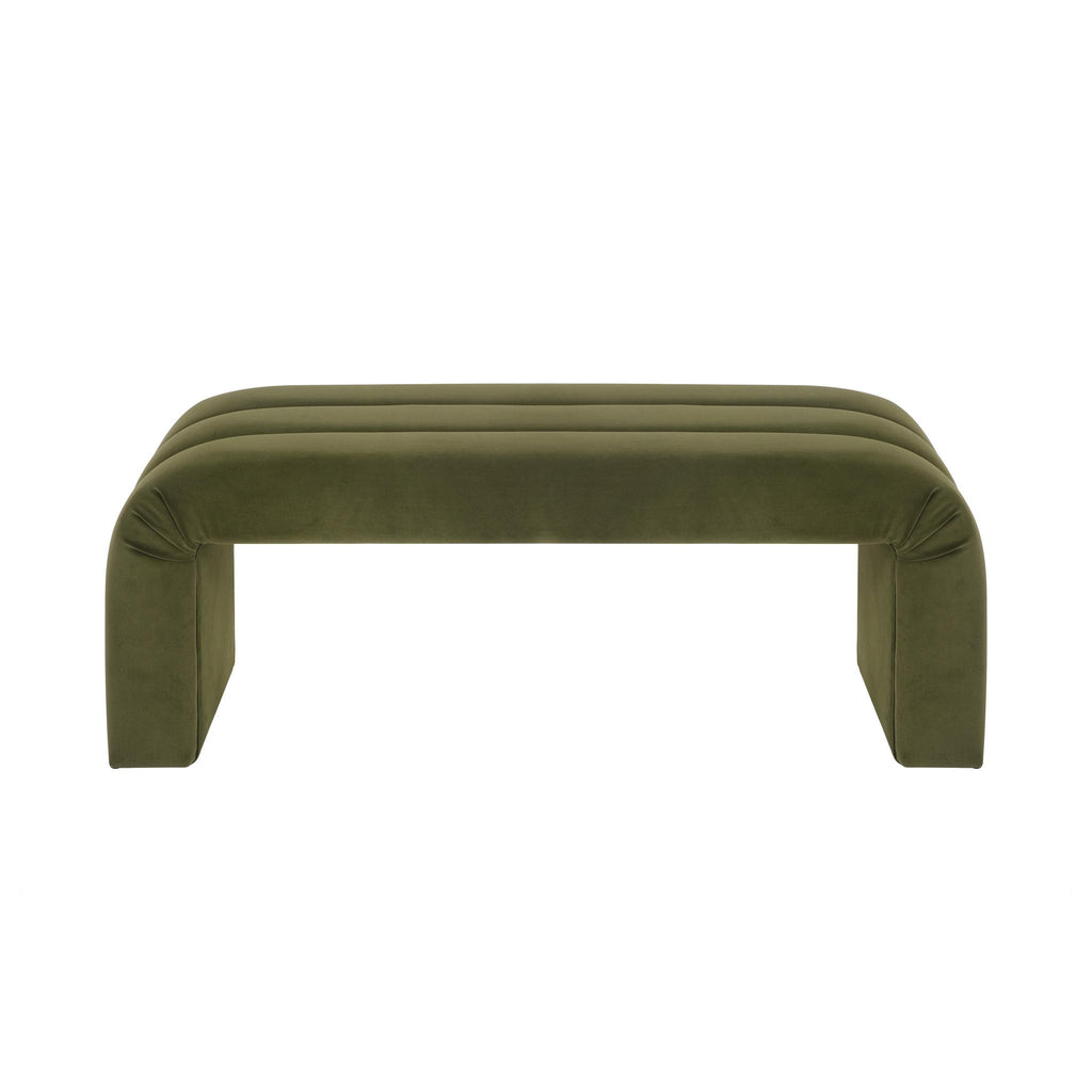 Worlds Away HORIZONTAL CHANNELED BENCH IN OLIVE GREEN VELVET