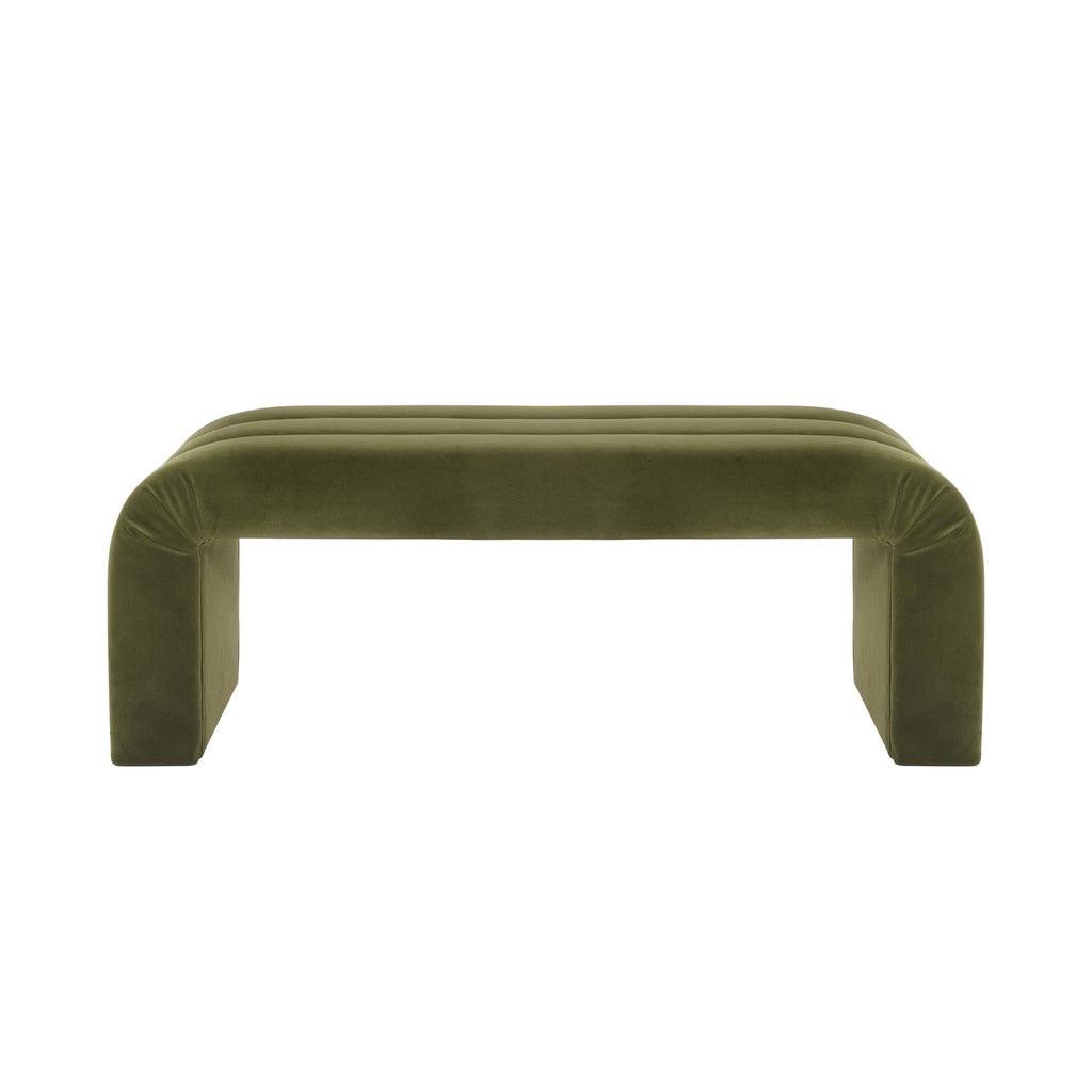 Worlds Away HORIZONTAL CHANNELED BENCH IN OLIVE GREEN VELVET