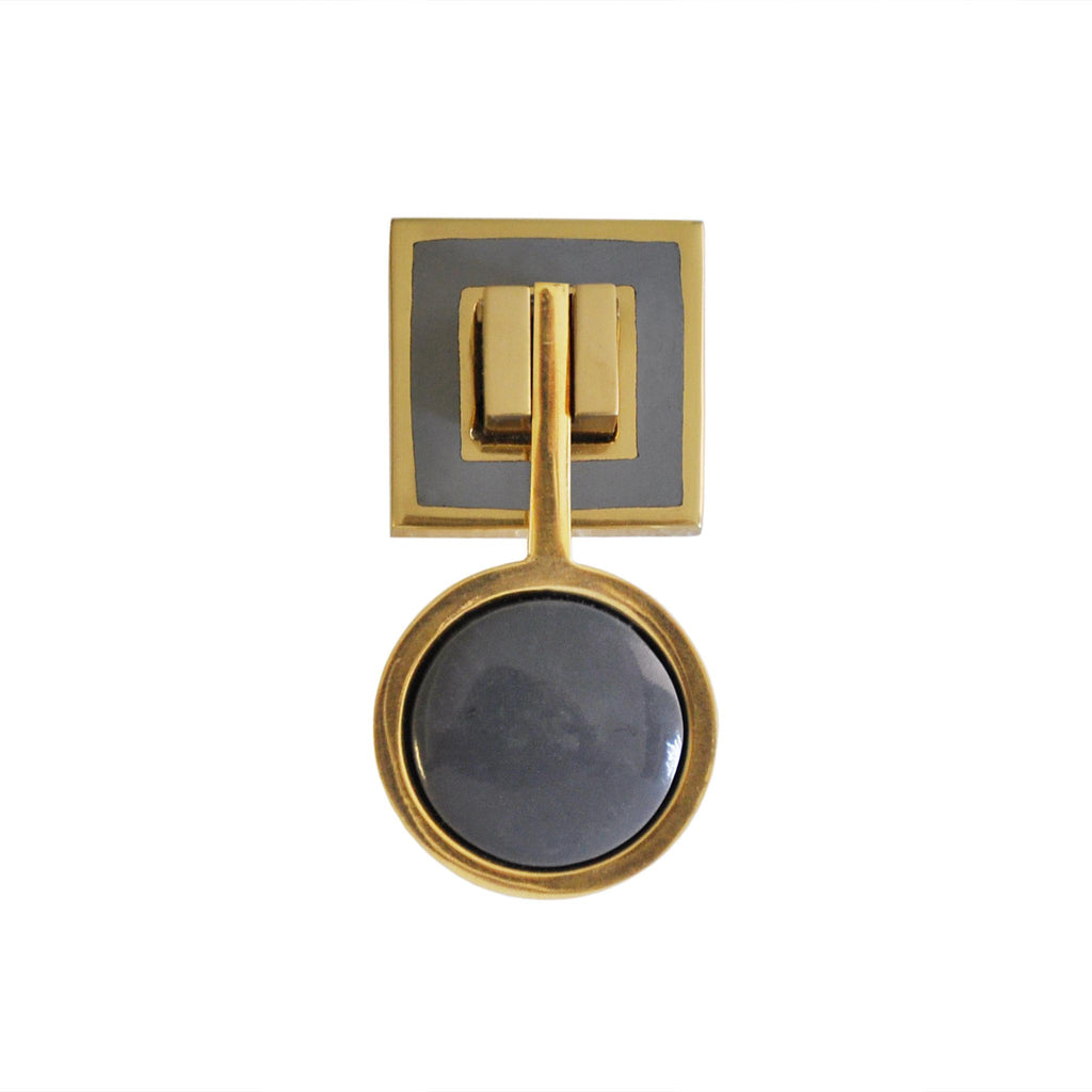 Worlds Away BRASS PULL KNOB WITH INSET RESIN IN GREY