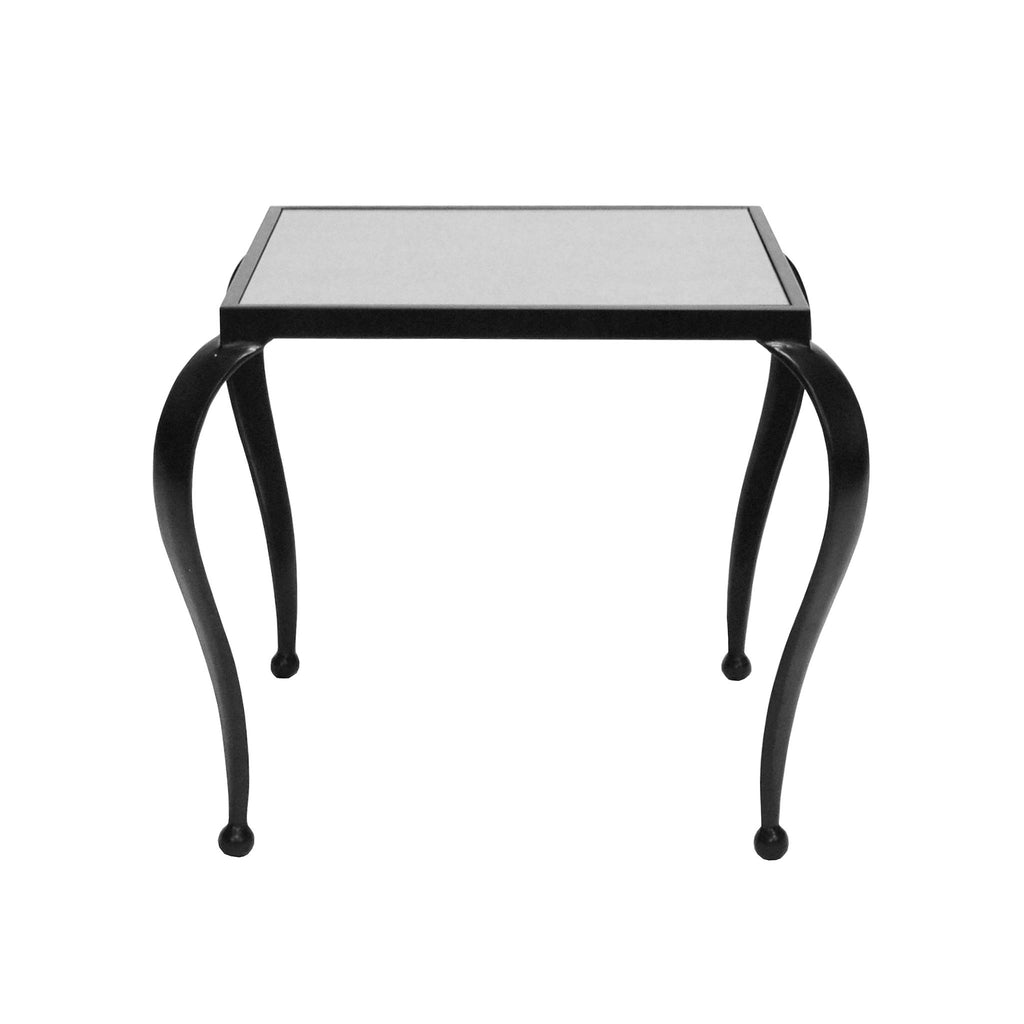 Worlds Away SQUARE SIDE TABLE WITH INSET ANTIQUE MIRROR TOP AND BLACK POWDER COAT FRAME