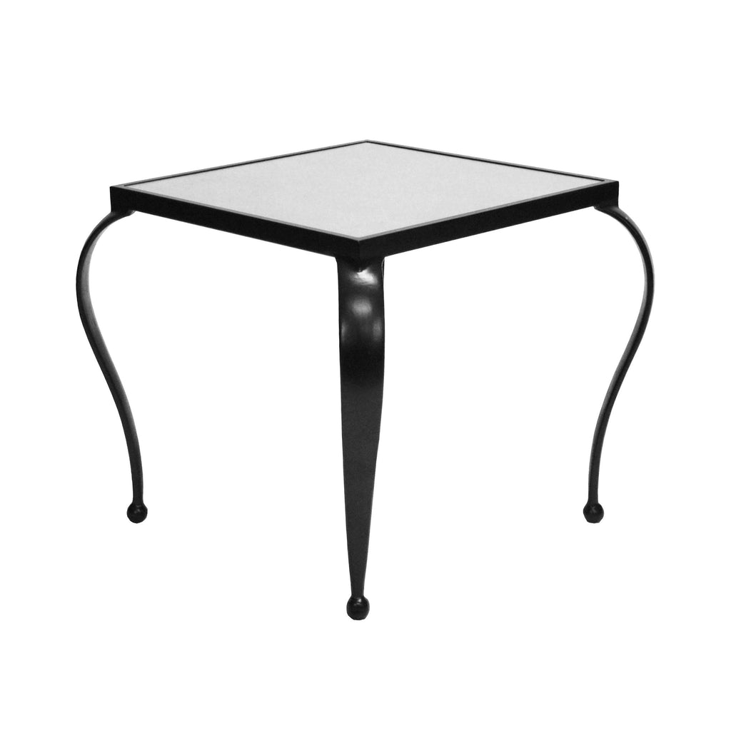 Worlds Away SQUARE SIDE TABLE WITH INSET ANTIQUE MIRROR TOP AND BLACK POWDER COAT FRAME