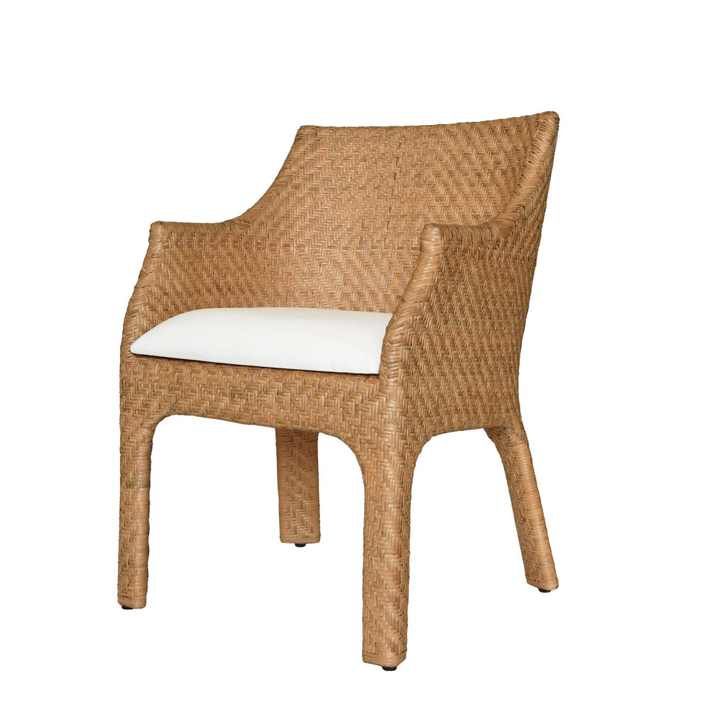 Worlds Away BASKETWEAVE RATTAN WRAPPED DINING CHAIR WITH IVORY LINEN CUSHION