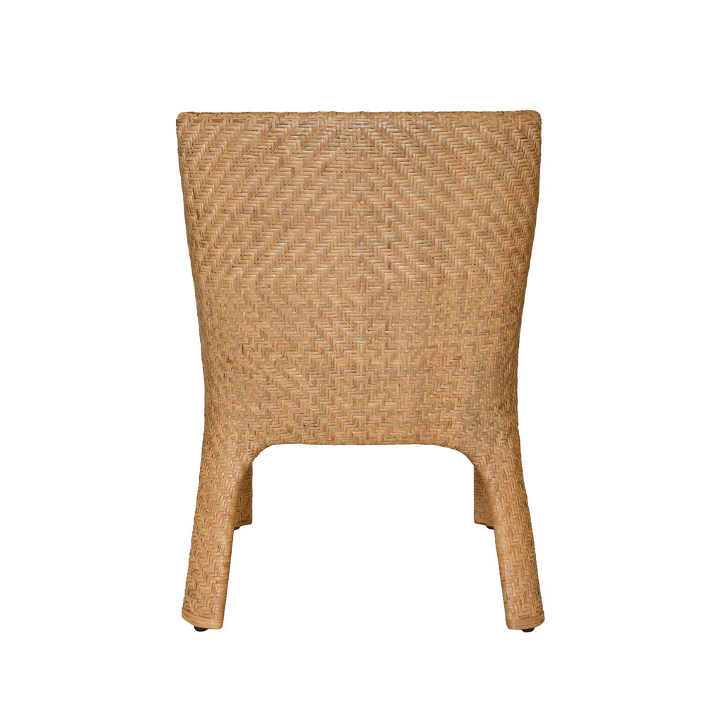 Worlds Away BASKETWEAVE RATTAN WRAPPED DINING CHAIR WITH IVORY LINEN CUSHION