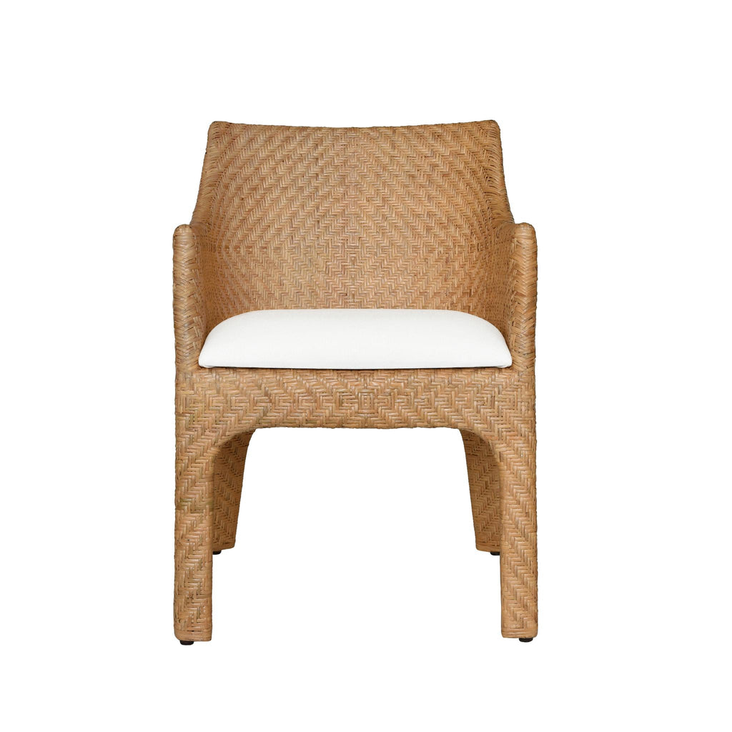 Worlds Away BASKETWEAVE RATTAN WRAPPED DINING CHAIR WITH IVORY LINEN CUSHION