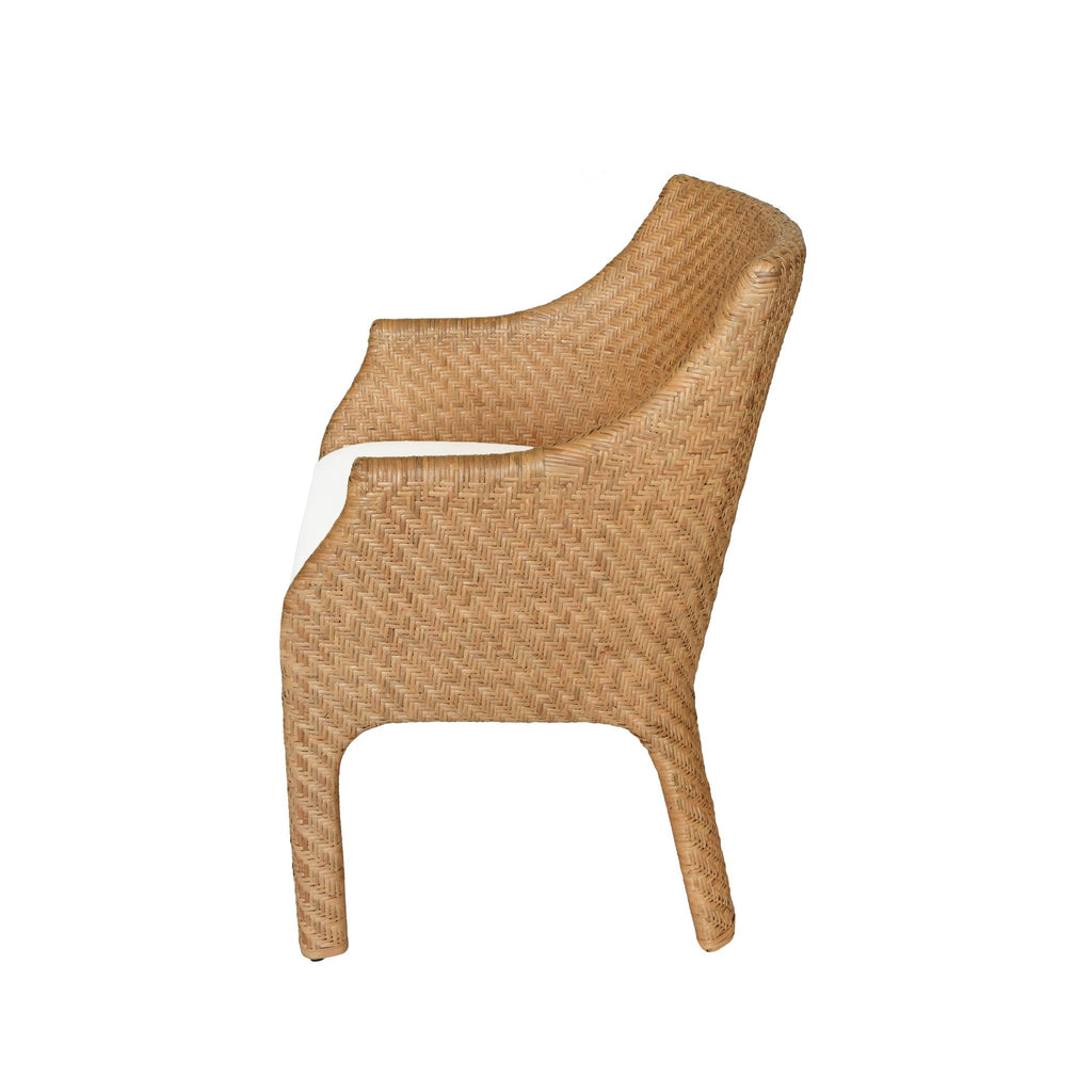 Worlds Away BASKETWEAVE RATTAN WRAPPED DINING CHAIR WITH IVORY LINEN CUSHION