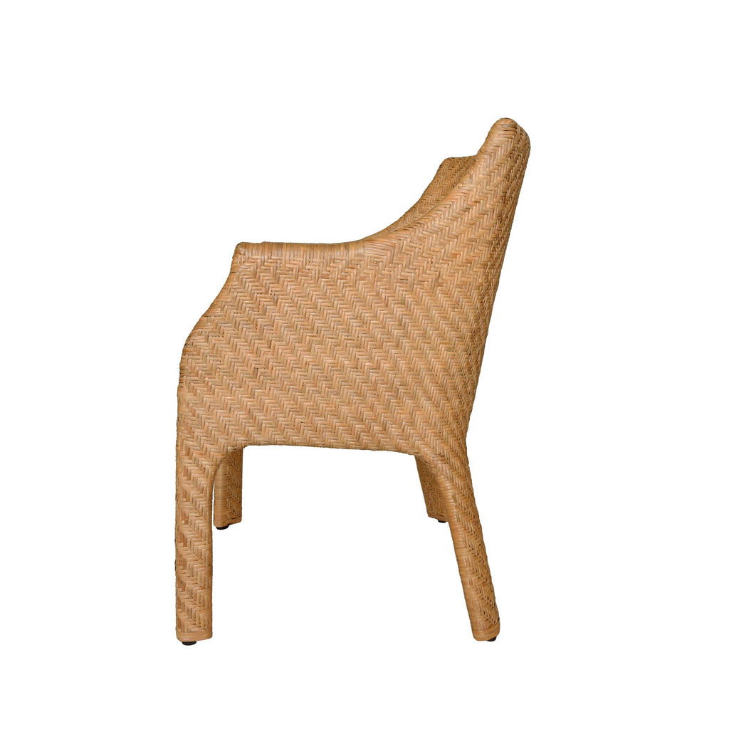 Worlds Away BASKETWEAVE RATTAN WRAPPED DINING CHAIR WITH IVORY LINEN CUSHION