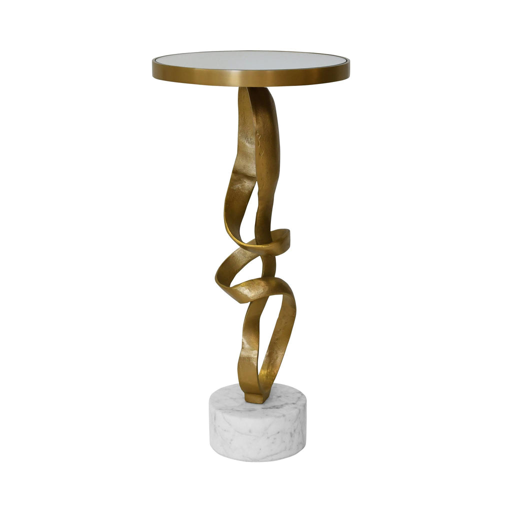 Worlds Away ROUND SCULPTURAL LOOP BASE SIDE TABLE IN ANTIQUE BRASS WITH INSET MIRROR TOP