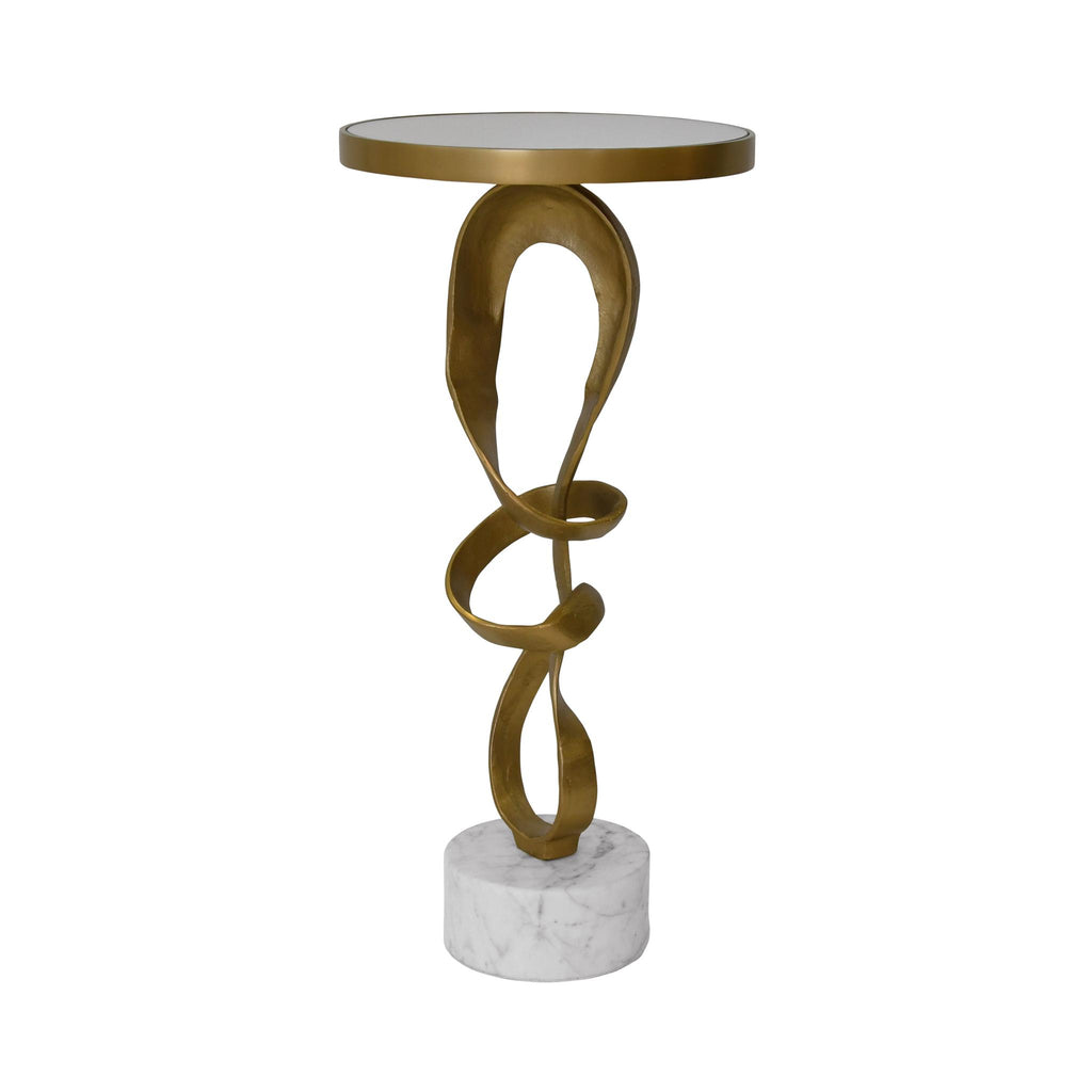 Worlds Away ROUND SCULPTURAL LOOP BASE SIDE TABLE IN ANTIQUE BRASS WITH INSET MIRROR TOP