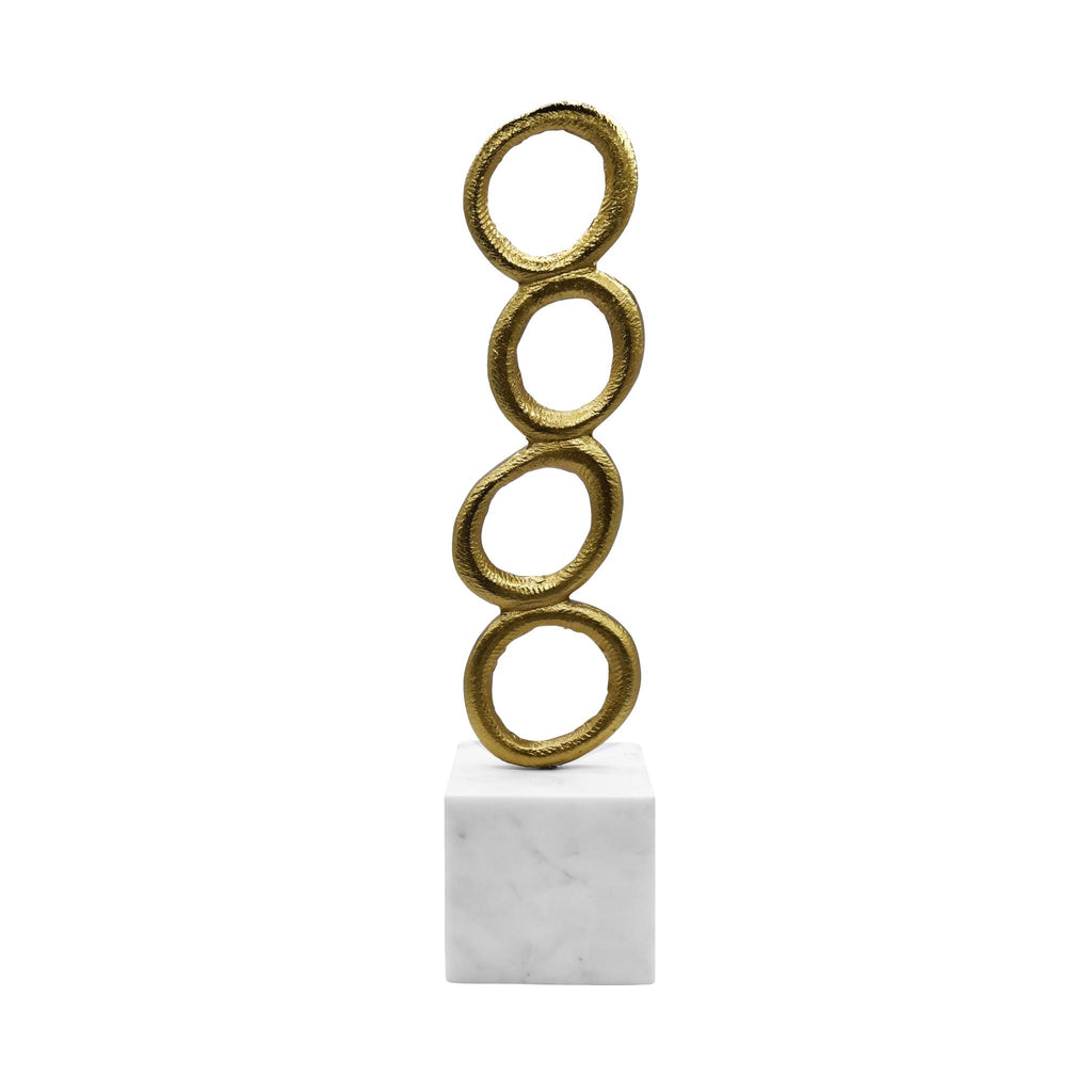 Worlds Away STACKED CIRCLE SHAPED TEXTURED BRASS SCULPTURE WITH WHITE MARBLE BASE