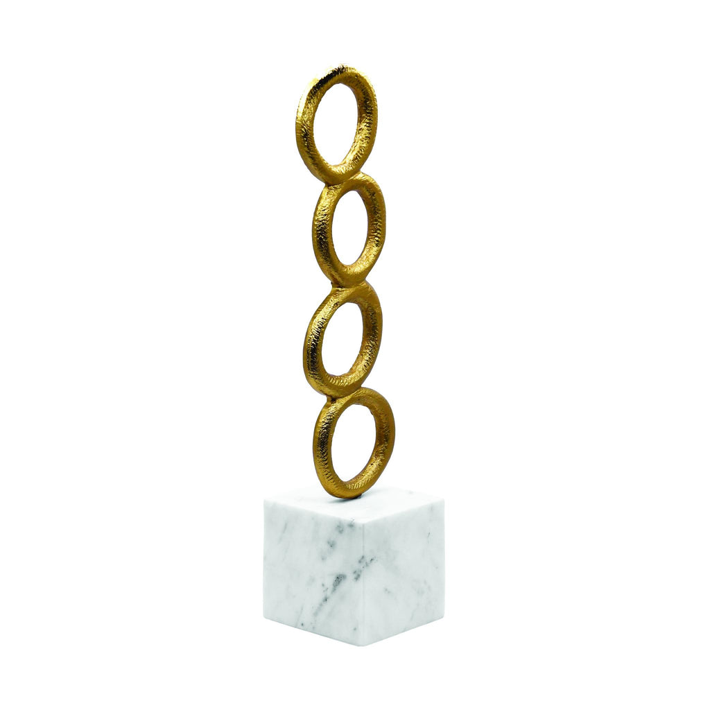 Worlds Away STACKED CIRCLE SHAPED TEXTURED BRASS SCULPTURE WITH WHITE MARBLE BASE