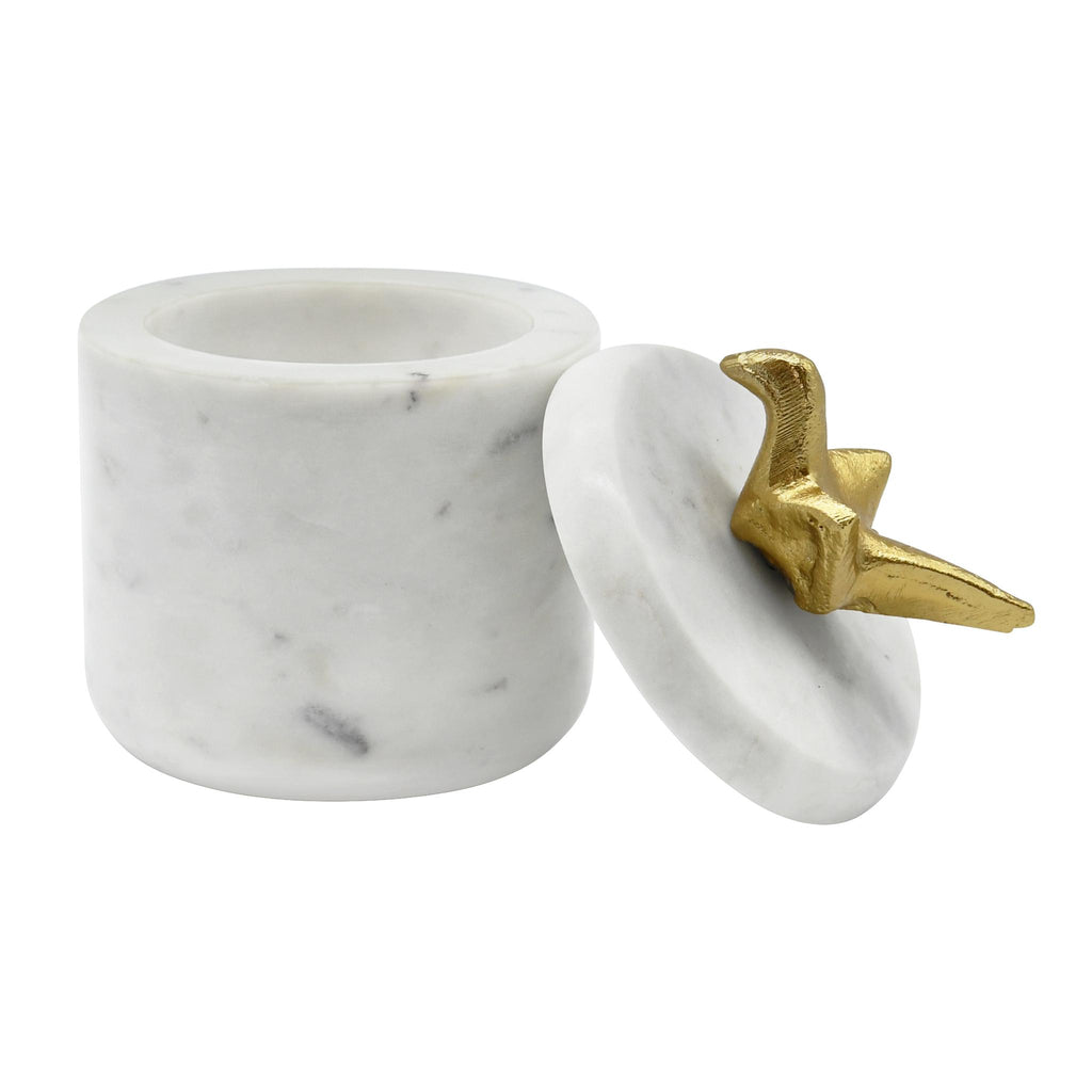 Worlds Away WHITE MARBLE CONTAINER WITH BRASS ORIGAMI BIRD