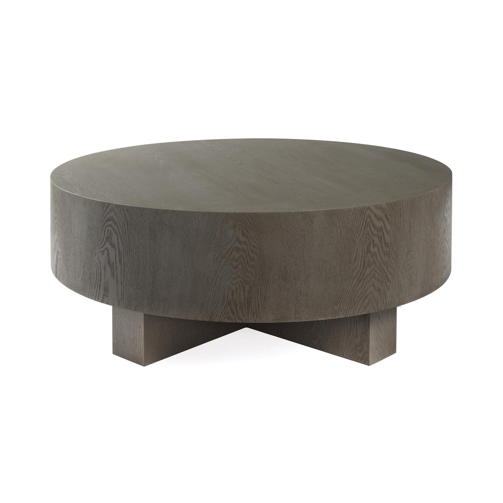 Worlds Away THICK TOP COFFEE TABLE WITH CROSS BASE IN SMOKE GREY OAK