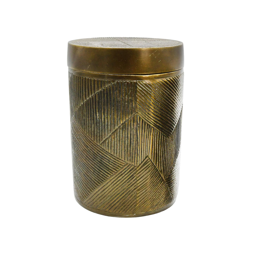 Worlds Away LARGE HAND CRAFTED DECORATIVE CANISTER IN ANTIQUE BRASS