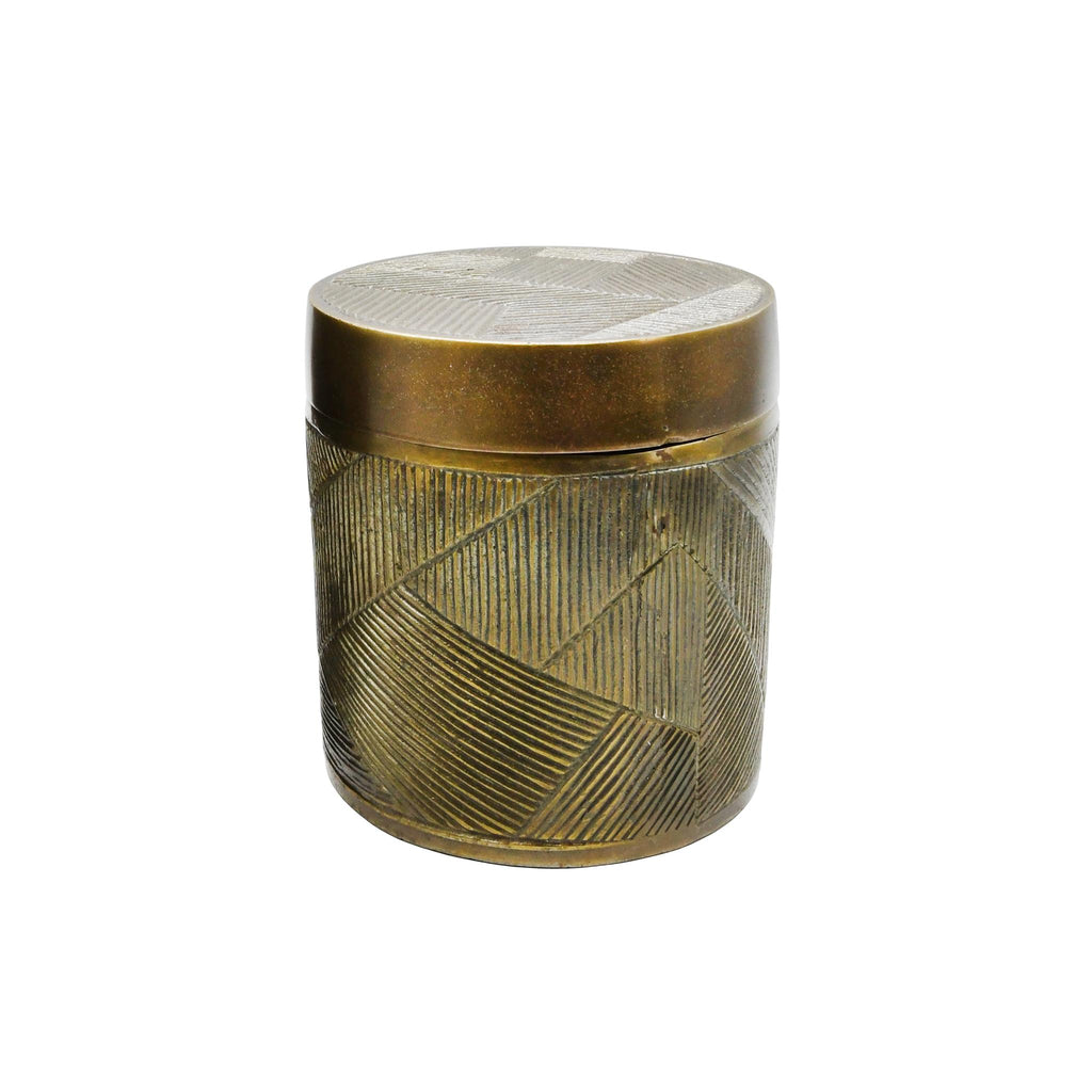 Worlds Away SMALL HAND CRAFTED DECORATIVE CANISTER IN ANTIQUE BRASS